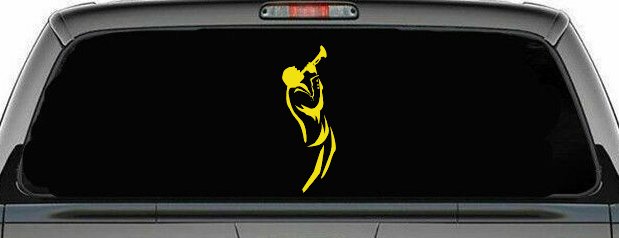 Bugle Player Line Art Music Car or Truck Window Decal Sticker (Yellow)