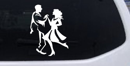 Couple Dancing Line Art People Car or Truck Window Decal Sticker (White)