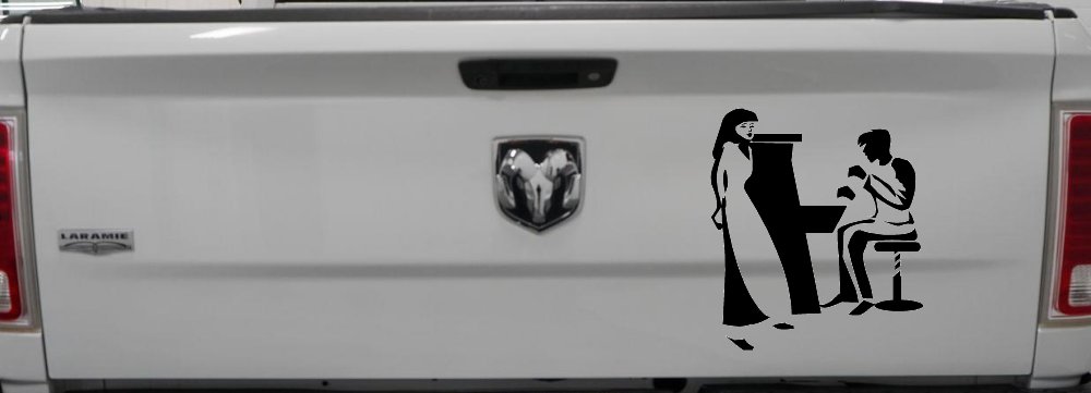 Man Woman Piano Line Art Music Car or Truck Window Decal Sticker (Black)
