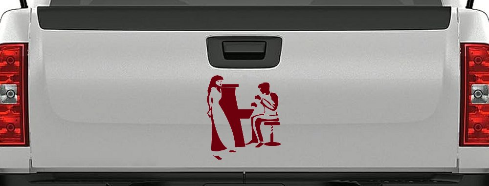 Man Woman Piano Line Art Music Car or Truck Window Decal Sticker (Burgundy)