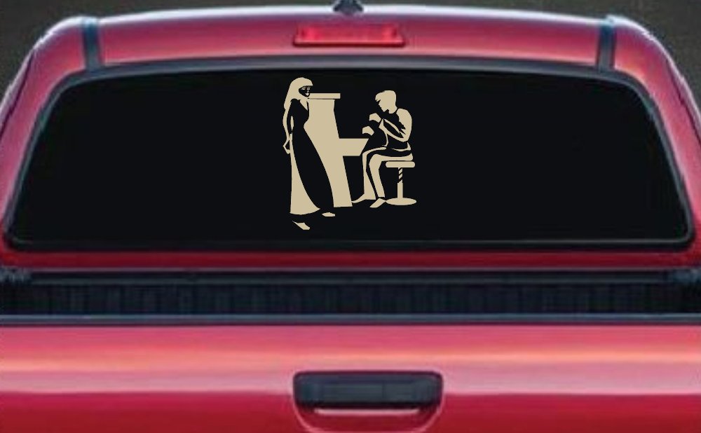 Man Woman Piano Line Art Music Car or Truck Window Decal Sticker