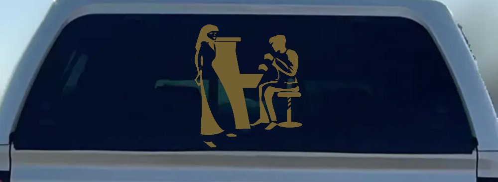 Man Woman Piano Line Art Music Car or Truck Window Decal Sticker (Gold)