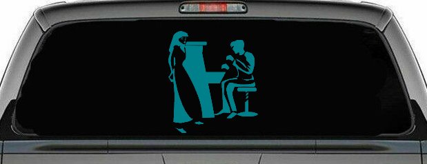 Man Woman Piano Line Art Music Car or Truck Window Decal Sticker (Turquoise Blue)