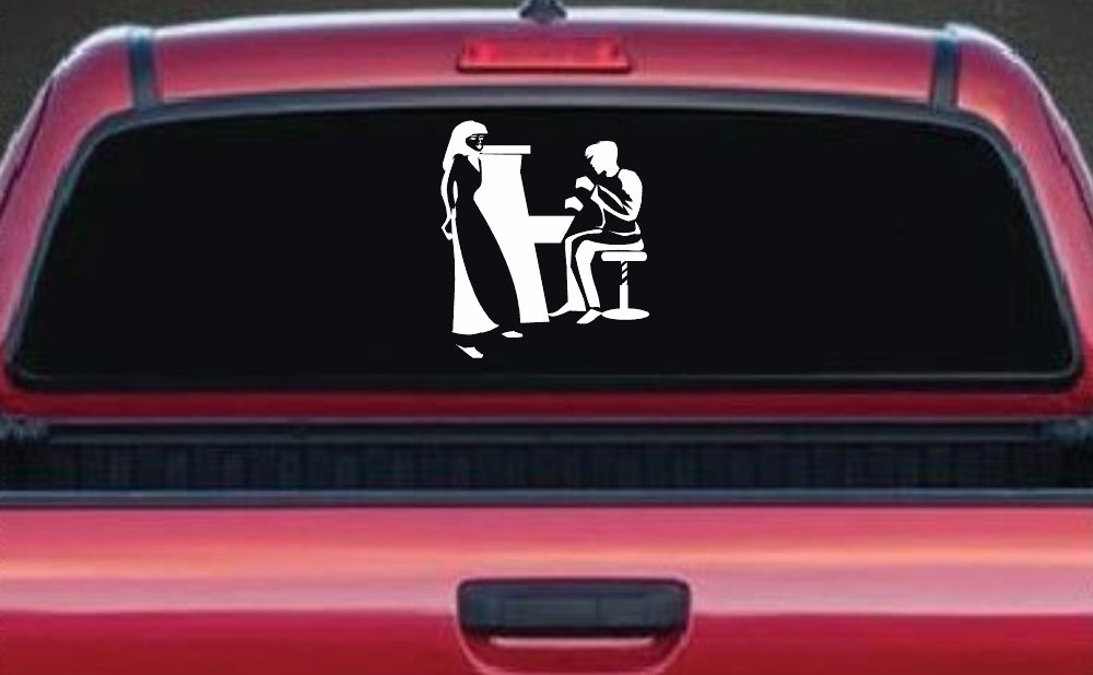 Man Woman Piano Line Art Music Car or Truck Window Decal Sticker (White)