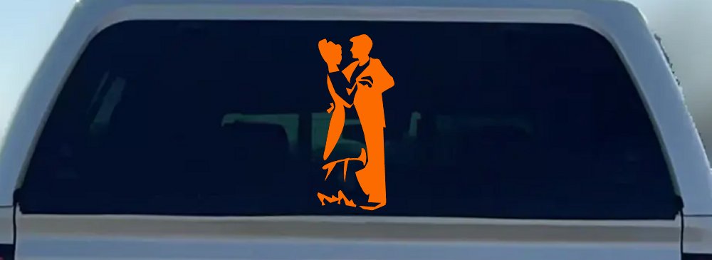 Couple Dancing Line Art People Car or Truck Window Decal Sticker (Orange)
