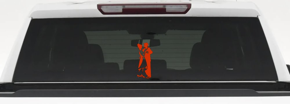Couple Dancing Line Art People Car or Truck Window Decal Sticker (Orange Red)