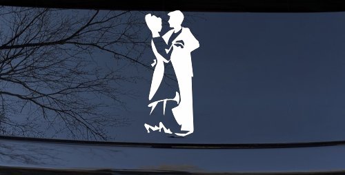 Couple Dancing Line Art People Car or Truck Window Decal Sticker (White)