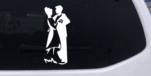 Couple Dancing Line Art People Car or Truck Window Decal Sticker (White)