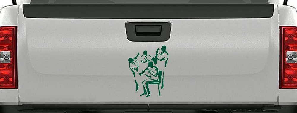 Band Playing Line Art Music Car or Truck Window Decal Sticker (Dark Green)