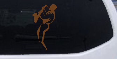 Jazz Man With Saxophone Music Car or Truck Window Decal Sticker (Copper)