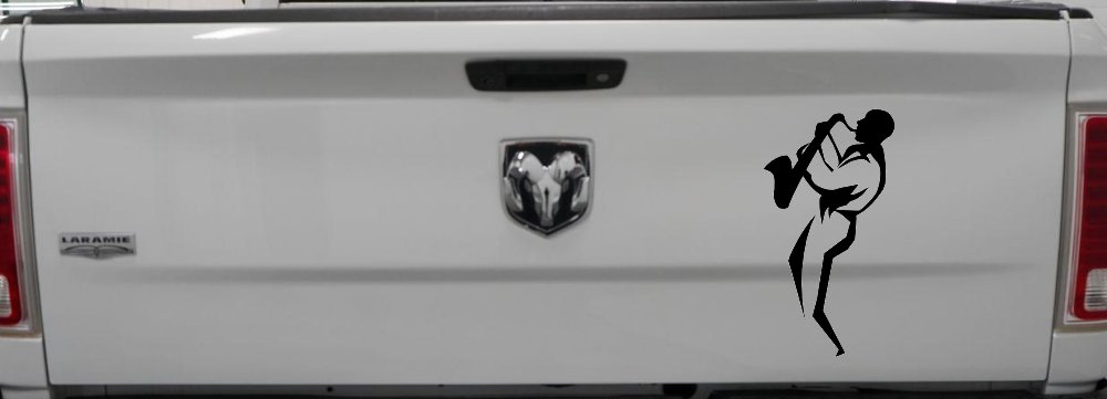 Jazz Man With Saxophone Music Car or Truck Window Decal Sticker (Matte Black)
