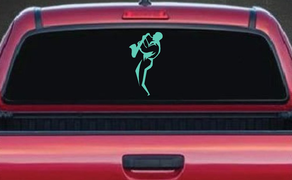 Jazz Man With Saxophone Music Car or Truck Window Decal Sticker (Mint)