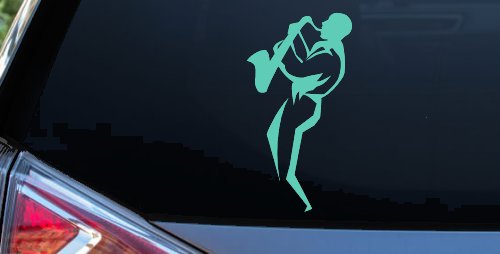 Jazz Man With Saxophone Music Car or Truck Window Decal Sticker (Mint)