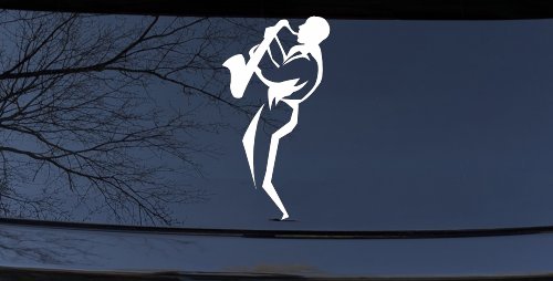 Jazz Man With Saxophone Music Car or Truck Window Decal Sticker (White)