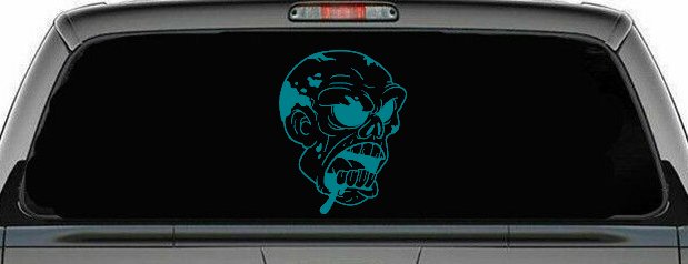 Bloody Zombie Head Funny Car or Truck Window Decal Sticker (Turquoise Blue)