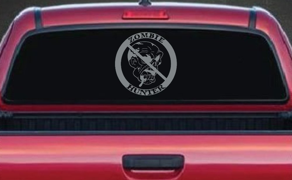 Zombie Hunter Funny Car or Truck Window Decal Sticker (Telegrey)