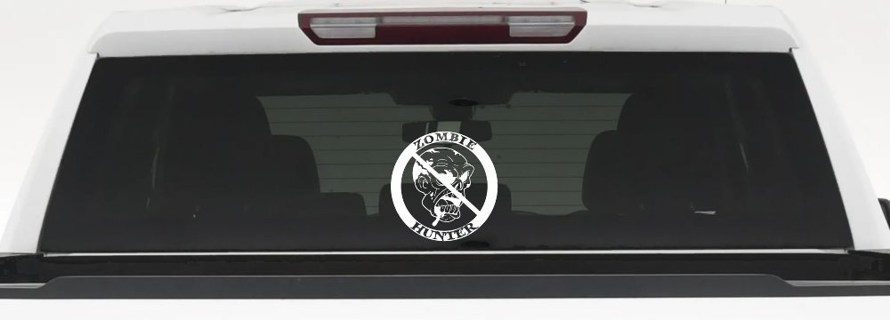 Zombie Hunter Funny Car or Truck Window Decal Sticker (White)