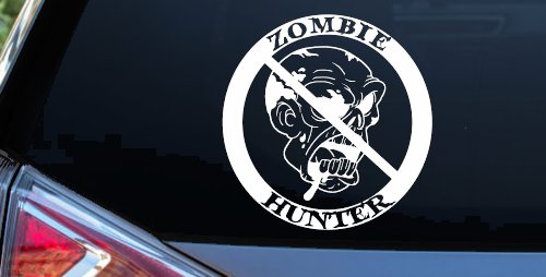 Zombie Hunter Funny Car or Truck Window Decal Sticker (White)