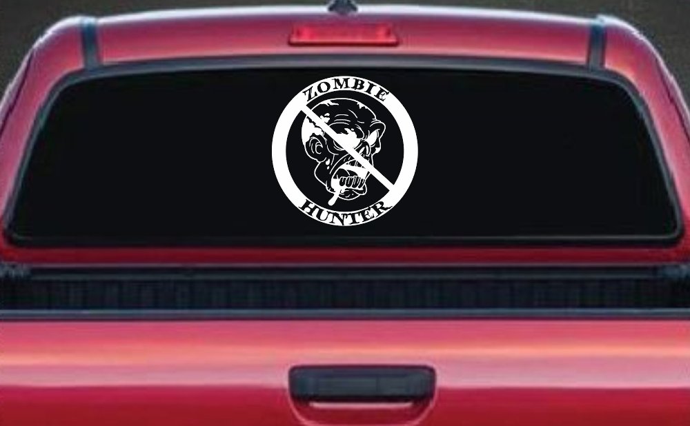 Zombie Hunter Car Decal Funny Vinyl Sticker Truck Window (White)