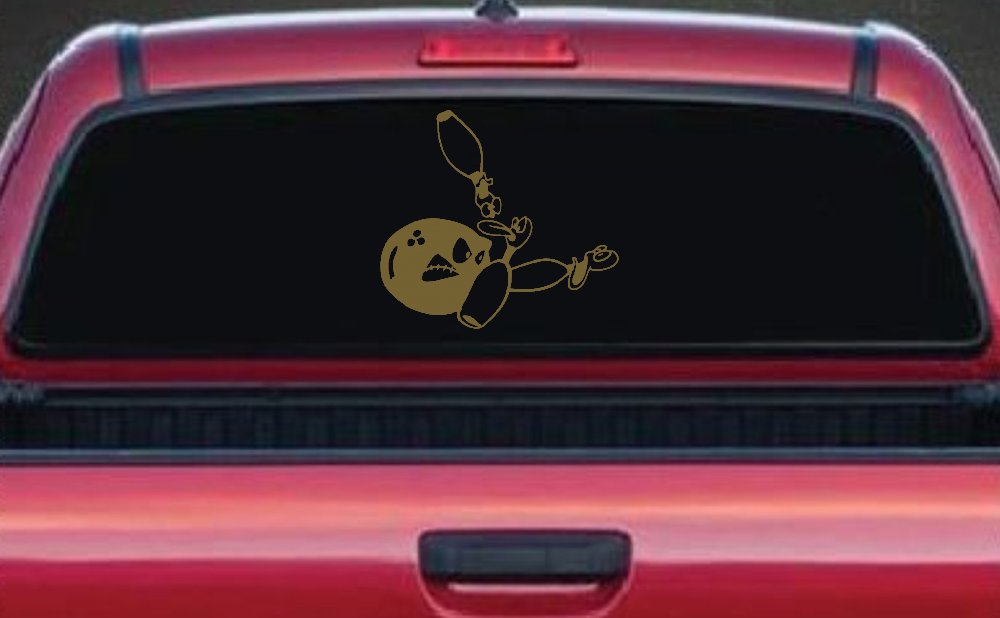 Funny Bowling Ball and Pins Sports Car or Truck Window Decal Sticker (Gold)