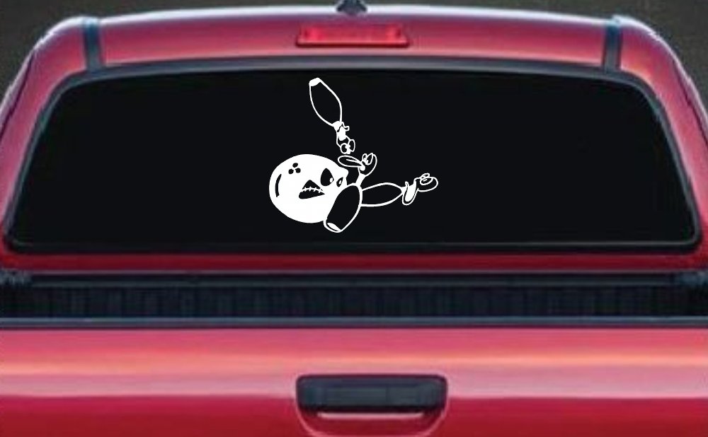 Funny Bowling Ball and Pins Sports Car or Truck Window Decal Sticker (White)