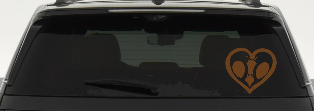 Lovebirds Kissing In Heart Car or Truck Window Decal Sticker (Copper)
