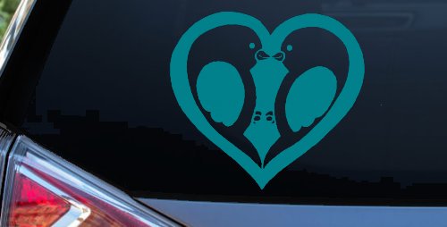 Lovebirds Kissing In Heart Car or Truck Window Decal Sticker (Turquoise Blue)