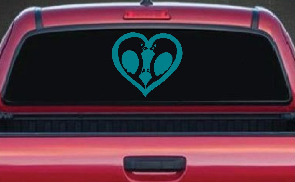 Lovebirds Kissing Heart Decal - Car Truck Window Vinyl Sticker (Turquoise Blue)