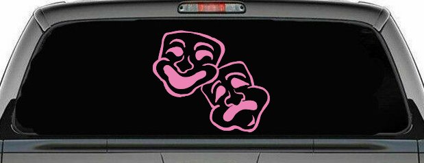 Drama Theater Masks Car Truck Window Vinyl Decal Sticker (Pink)