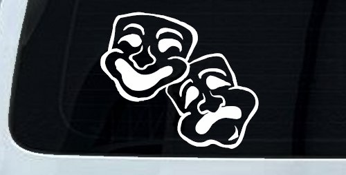 Drama Theater Masks Car or Truck Window Decal Sticker (White)