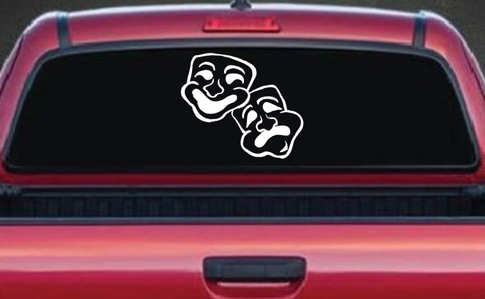 Drama Theater Masks Car or Truck Window Decal Sticker (White)