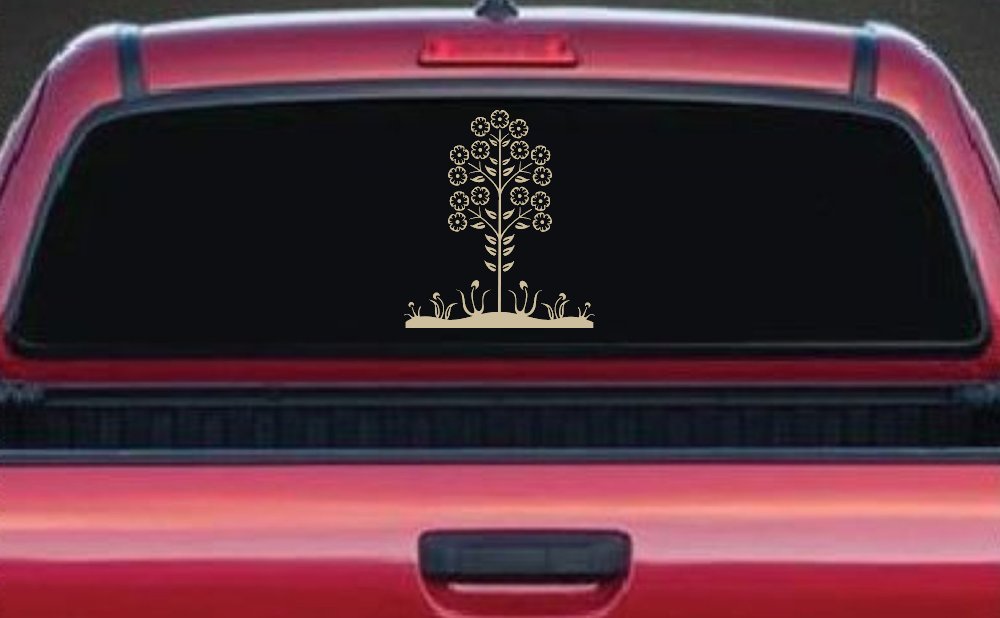 Flower Stalk Big Blooms And Vines Car or Truck Window Decal Sticker (Desert Sand)
