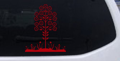 Flower Stalk Big Blooms And Vines Car or Truck Window Decal Sticker (Red)