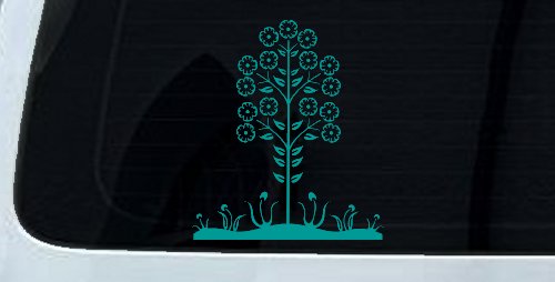 Flower Stalk Big Blooms And Vines Car or Truck Window Decal Sticker (Turquoise)
