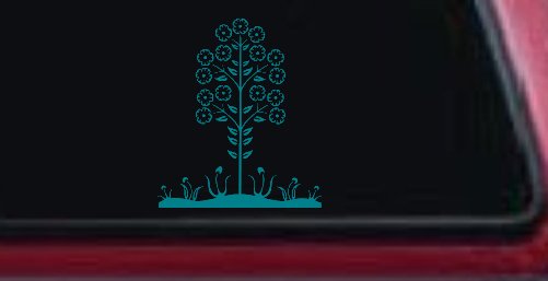 Flower Stalk Big Blooms And Vines Car or Truck Window Decal Sticker (Turquoise Blue)