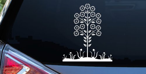 Flower Stalk Big Blooms And Vines Car or Truck Window Decal Sticker (White)