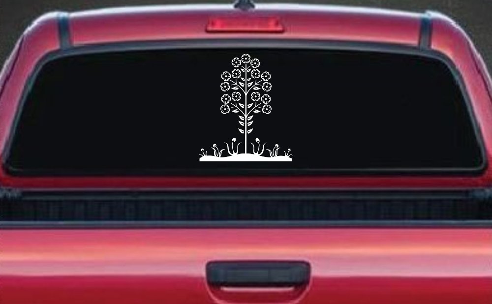 Flower Stalk Big Blooms And Vines Car or Truck Window Decal Sticker (White)