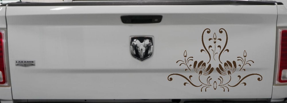Swirl Flower Accent And Vines Car or Truck Window Decal Sticker (Brown)