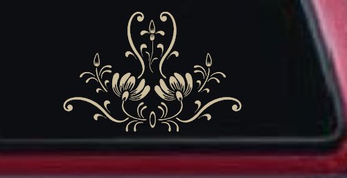 Swirl Flower Accent And Vines Car or Truck Window Decal Sticker (Desert Sand)