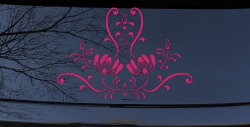 Swirl Flower Accent And Vines Car or Truck Window Decal Sticker (Hot Pink)