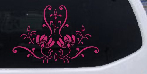 Swirl Flower Accent And Vines Car or Truck Window Decal Sticker (Hot Pink)