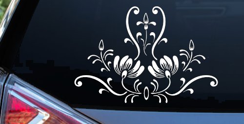 Swirl Flower and Vines Car Truck Window Decal Vinyl Sticker Accent (White)