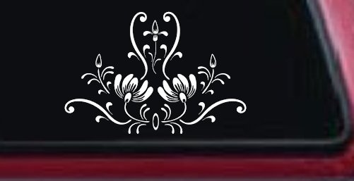 Swirl Flower Accent And Vines Car or Truck Window Decal Sticker (White)