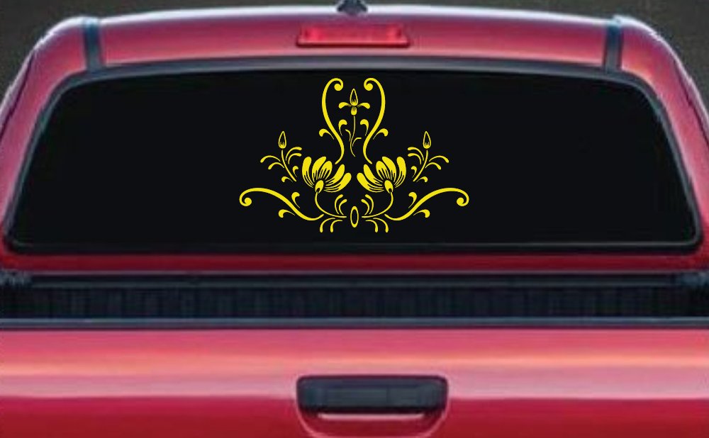 Swirl Flower Accent And Vines Car or Truck Window Decal Sticker (Yellow)