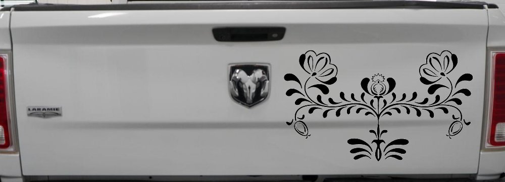 Flowers Swirl And Vines Car or Truck Window Decal Sticker (Black)