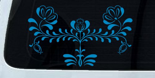 Flowers Swirl And Vines Car or Truck Window Decal Sticker (Blue)