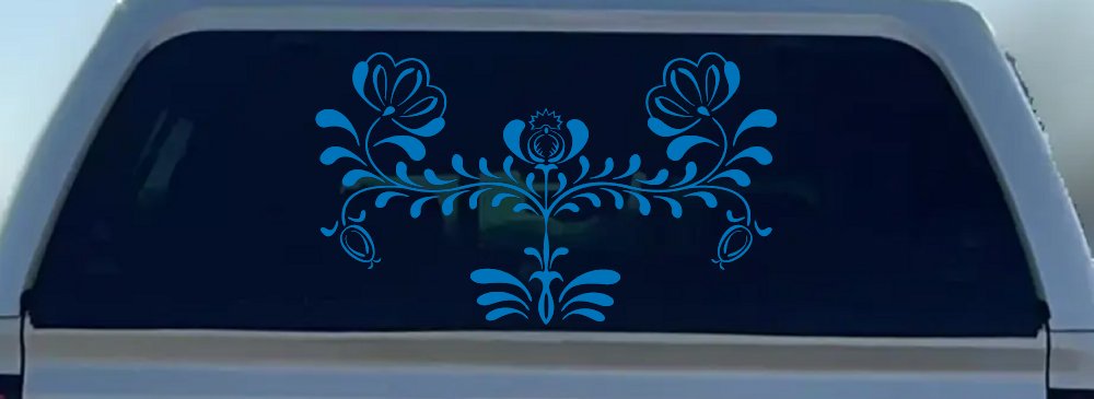 Flowers Swirl And Vines Car or Truck Window Decal Sticker (Sky Blue)