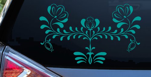 Flowers Swirl And Vines Car or Truck Window Decal Sticker (Turquoise)
