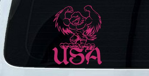 USA Muscle Bald Eagle Military Car or Truck Window Decal Sticker (Hot Pink)