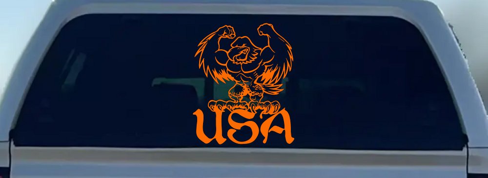 USA Muscle Bald Eagle Military Car or Truck Window Decal Sticker (Orange)